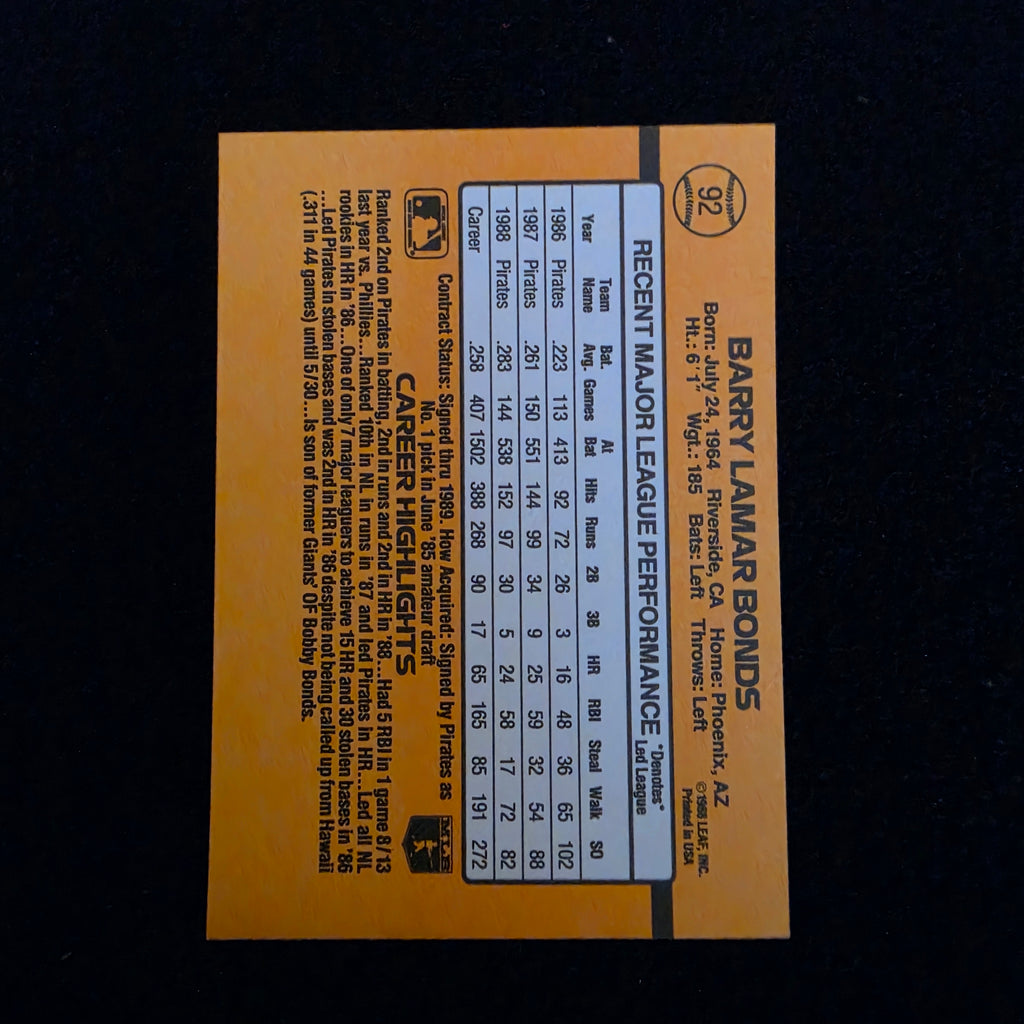 1989 Barry Bonds Donruss #92