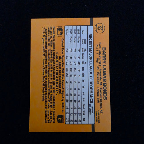 1989 Barry Bonds Donruss #92