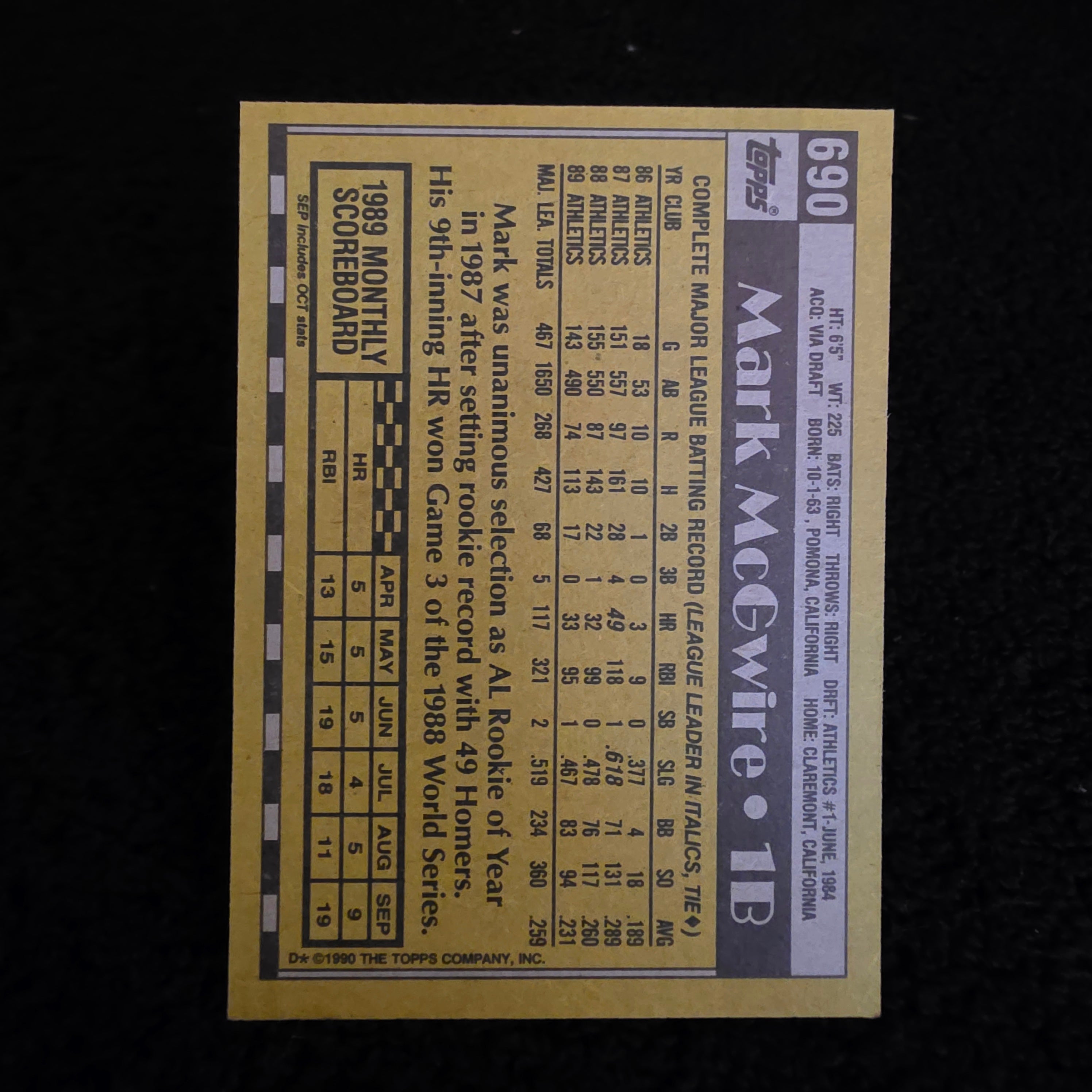 1990 Topps Mark McGwire Baseball Card #690