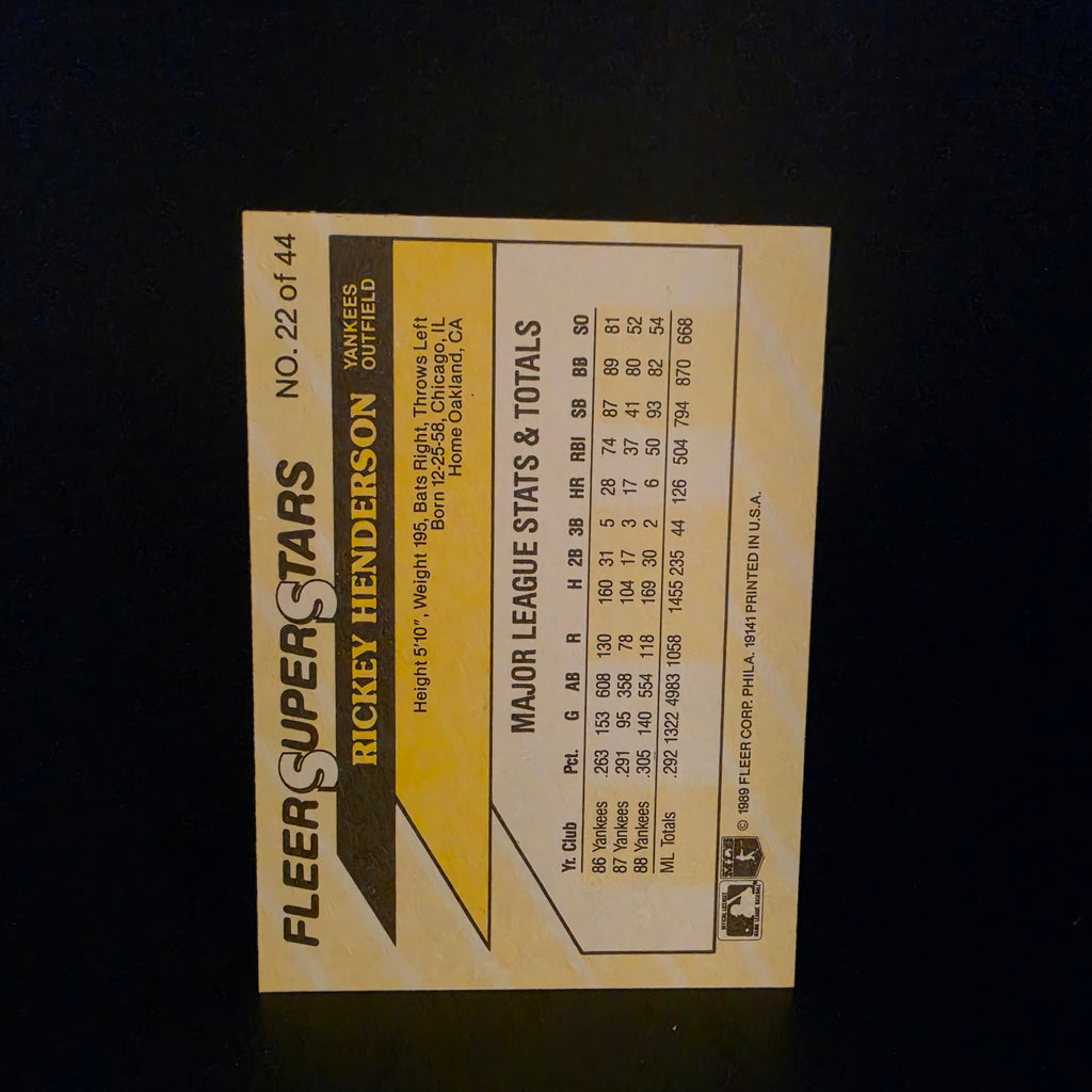 RICKEY HENDERSON - 1989 FLEER SUPERSTARS CARD #22 of 44