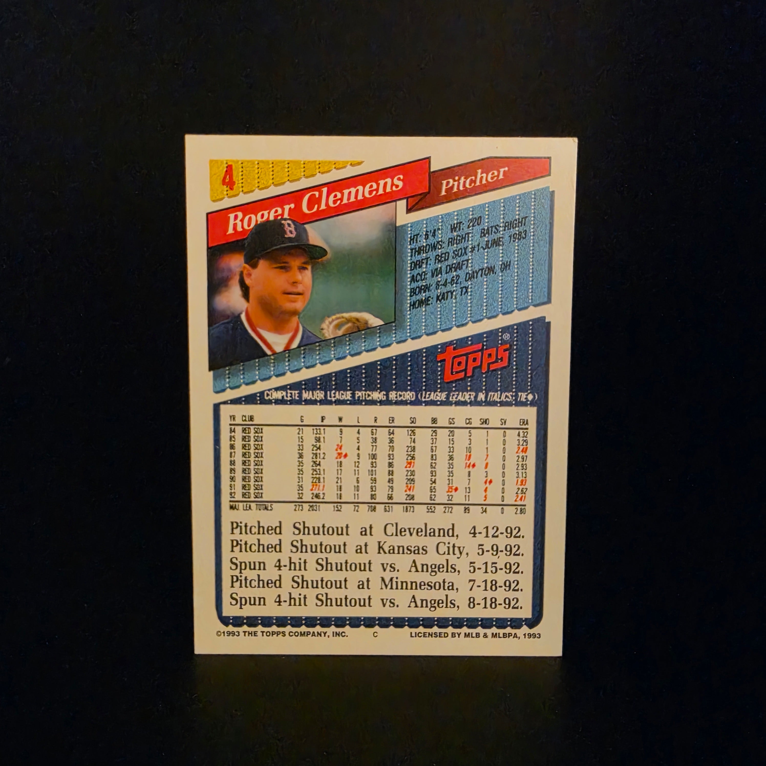 1993 Topps ROGER CLEMENS #4