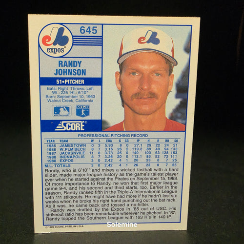 1989 Score Randy Johnson Montreal Expos #645 Baseball Card